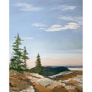 Original Oil Landscape Painting Maine Acadia Cadillac Mountain Pines 8x10 Signed